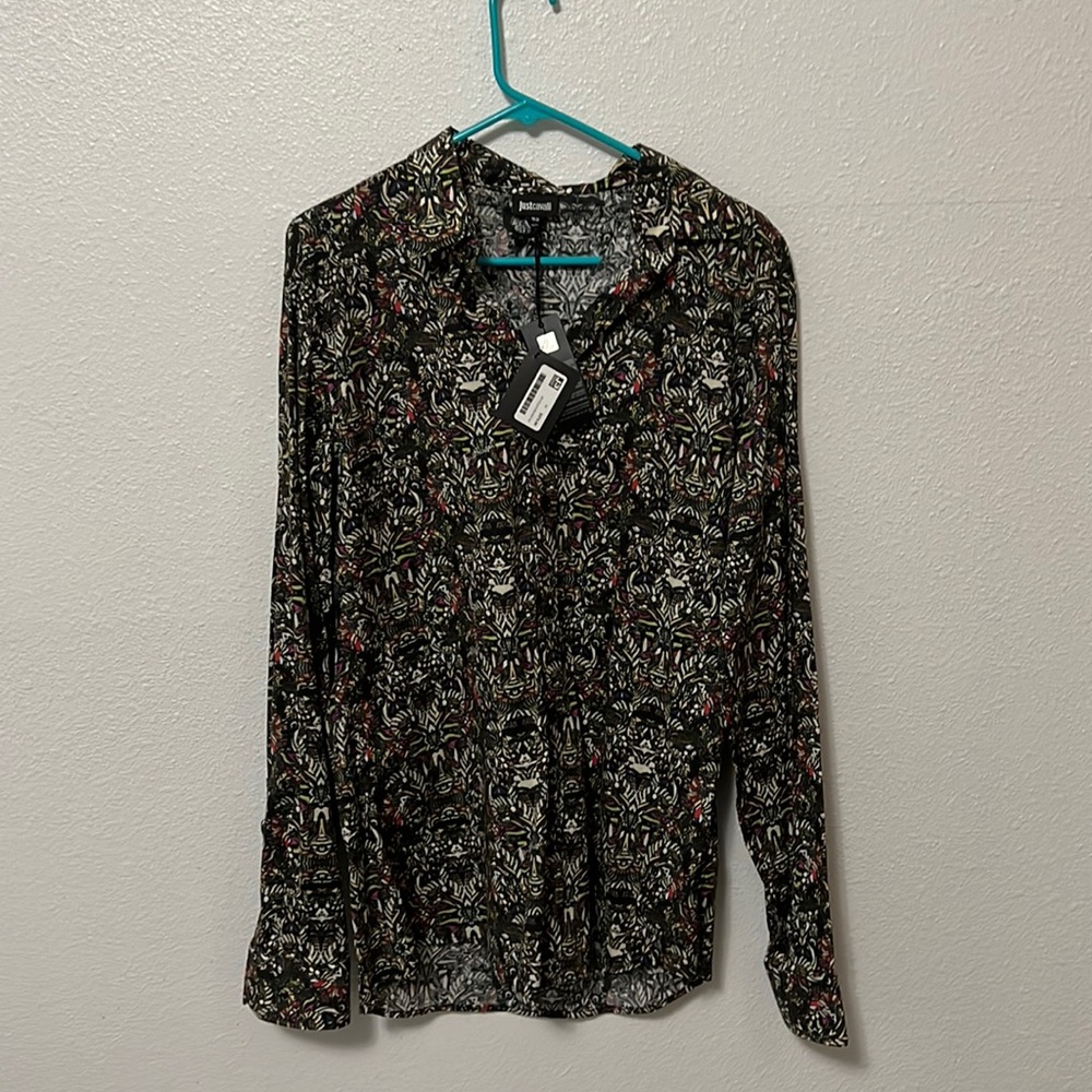 Just Cavalli, Size 52, Dress shirt, button down, Black, Multi Color